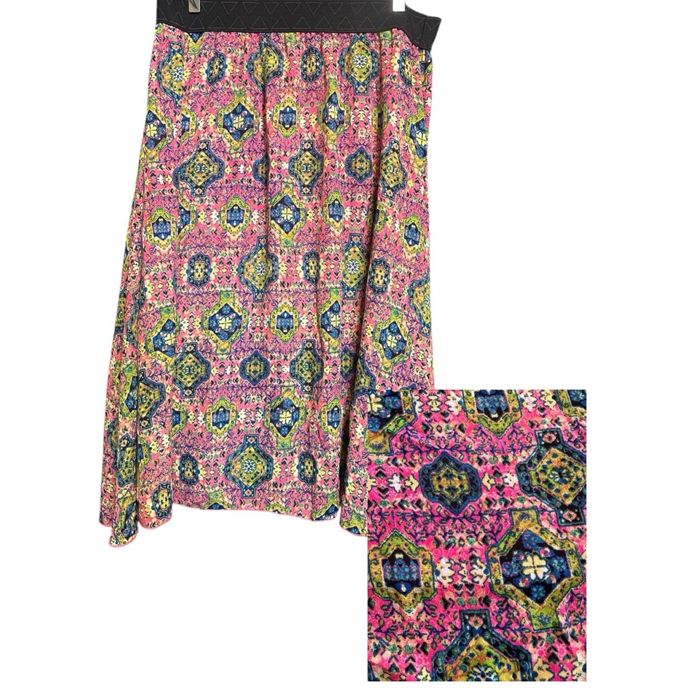 LuLaRoe XL Boho Medallion Print Skirt Pink Festival A-Line Midi USA Made Flowy